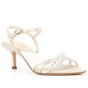 Deltan Beige Ariatwo Satin Pearl Ornament Dress Sandals - SZ 8.5‎ - NWOT